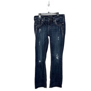 Silver Jeans Aiko Bootcut Flare Embellished Blue Denim Jeans Womens 28x31